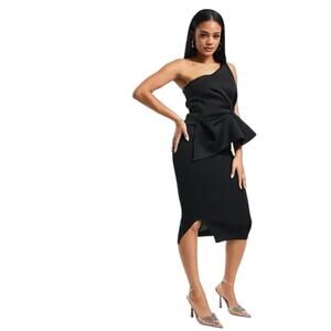 ASOS DESIGN One Shoulder Half Peplum Pencil Midi Dress Black Size 4 NWT